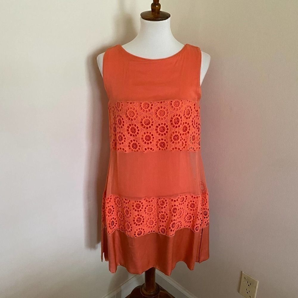 Analili Peach Coral Evelyn Silk Trapeze Dress S